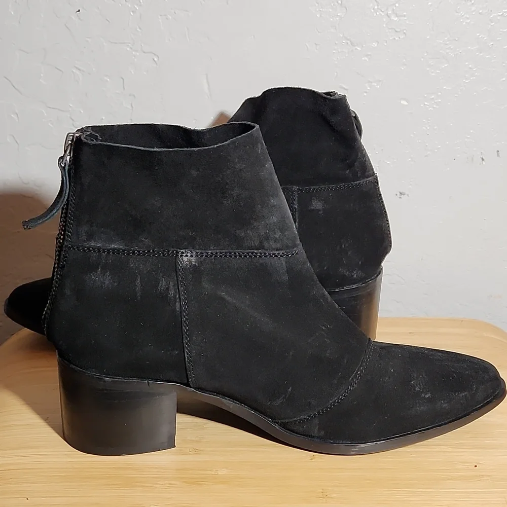 BLACK Suede Studio Heeled Back Zipper Bootie 10